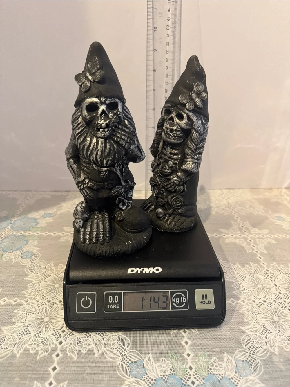 Zombie gnome  Halloween decor couple lot of 2  black and silver approx 3”x8”